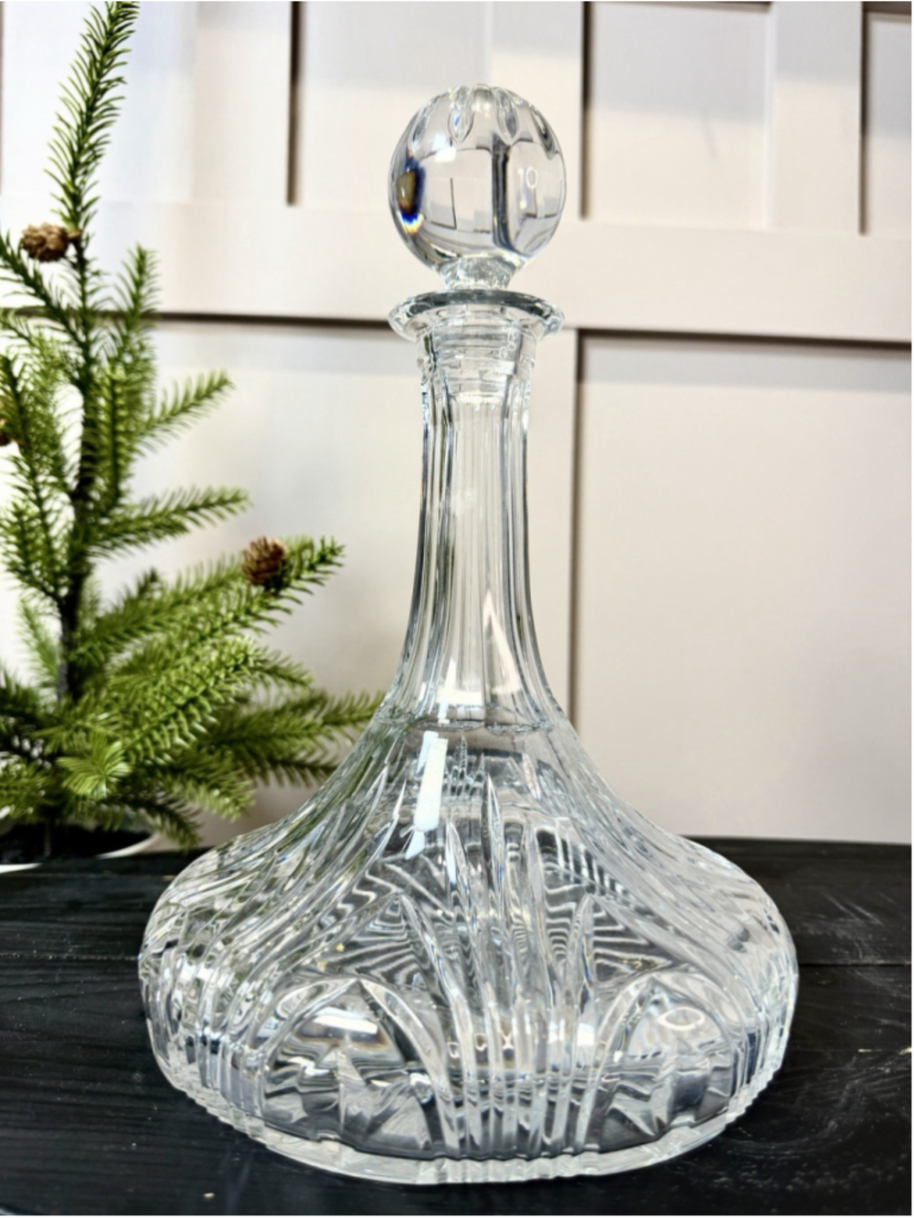 Lismore Ships Crystal Decanter & Stopper Edge Cuts Vintage 11” tall 4 lb